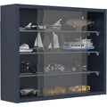 Vitrine en verre gris fonce, etageres modulables
