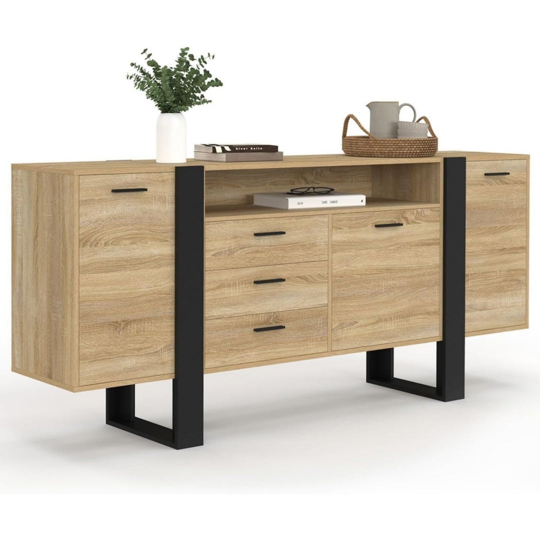 Meuble industrielle vaisselier beige en bois