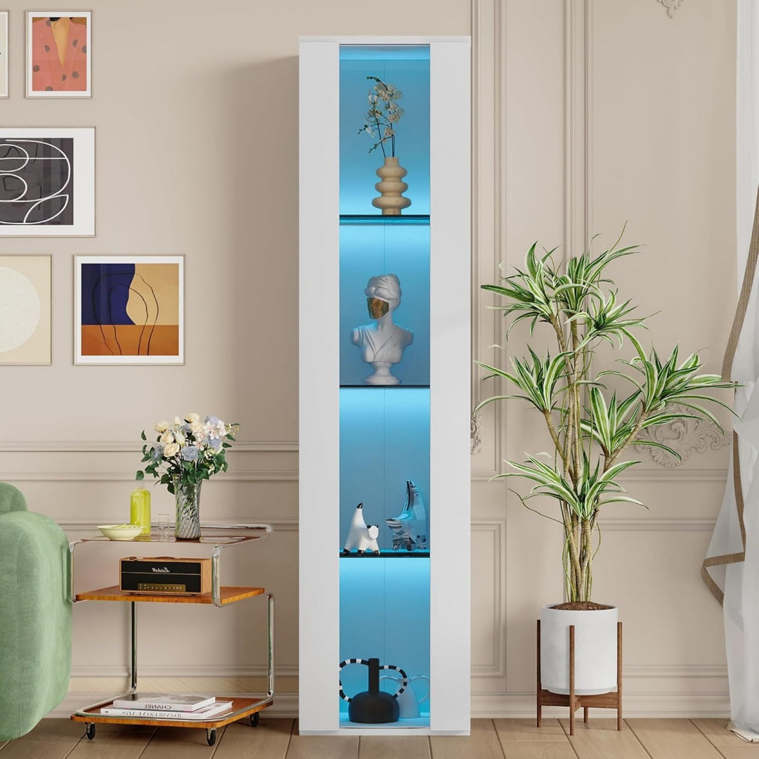 Vitrine beige finition soignee 40 x 29 x 170 cm