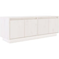 Meuble TV mobilier gris clair en bois massif esprit rustique