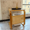 Meuble sur pied design en rotin et verre