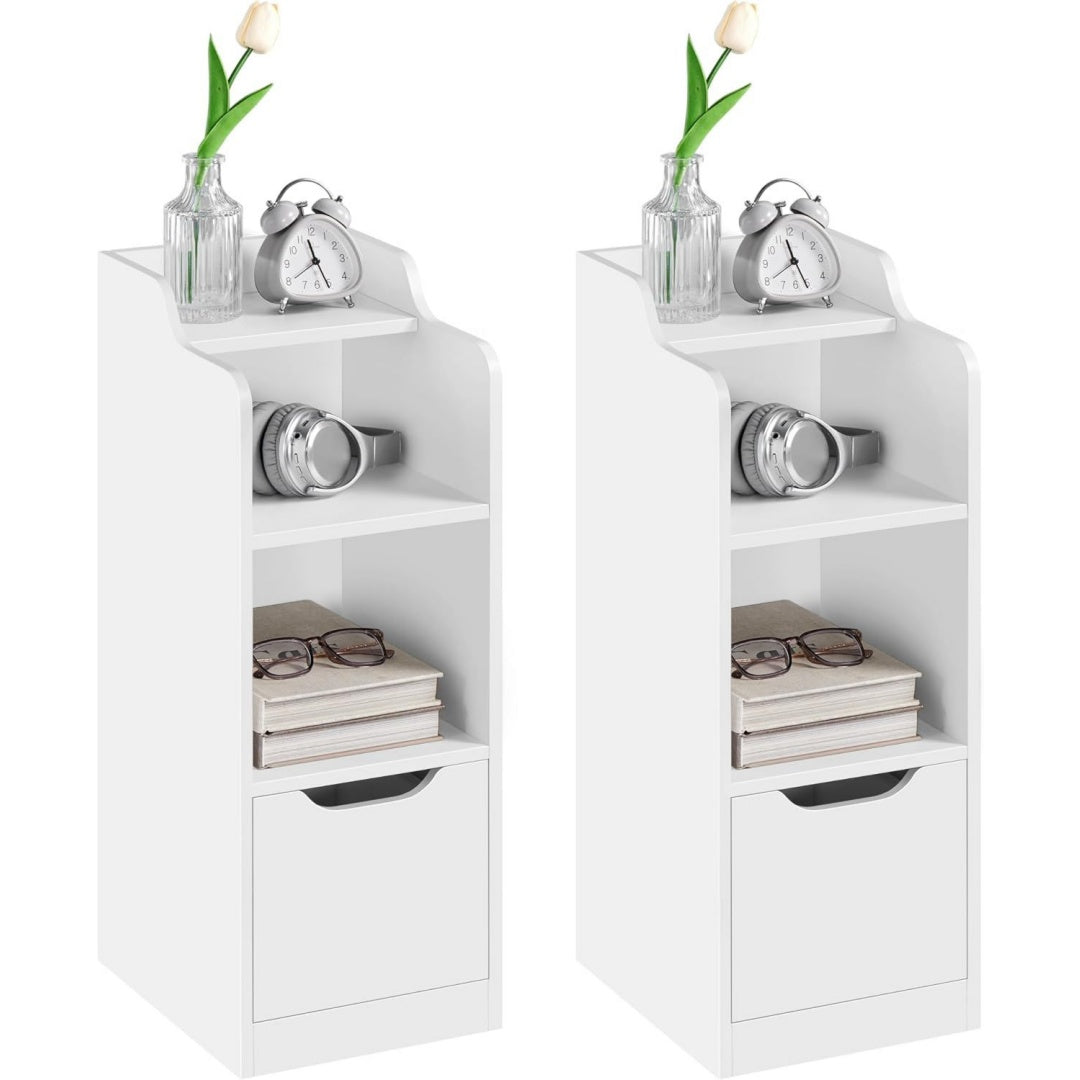 Table de bout de lit gris clair etagere ouverte moderne