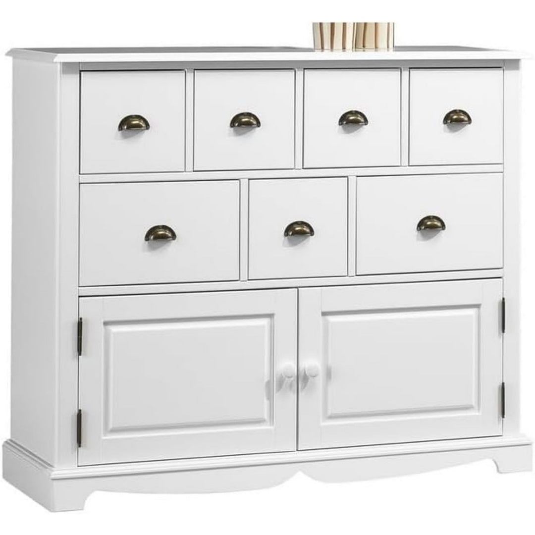 Commode polyvalente 7 tiroirs et 2 portes en bois massif