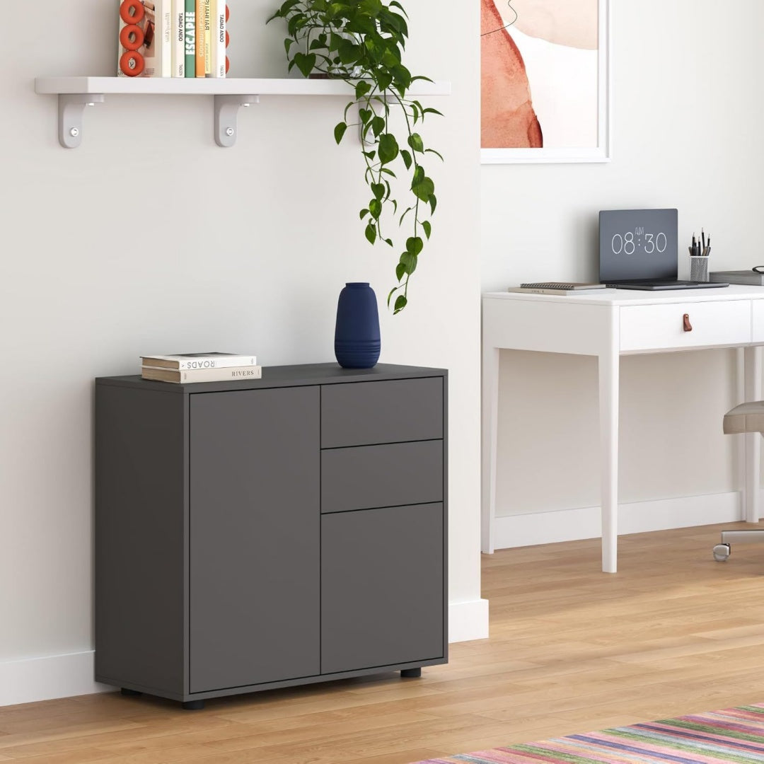 74 x 79 x 36 cm commode gris avec 2 tiroirs