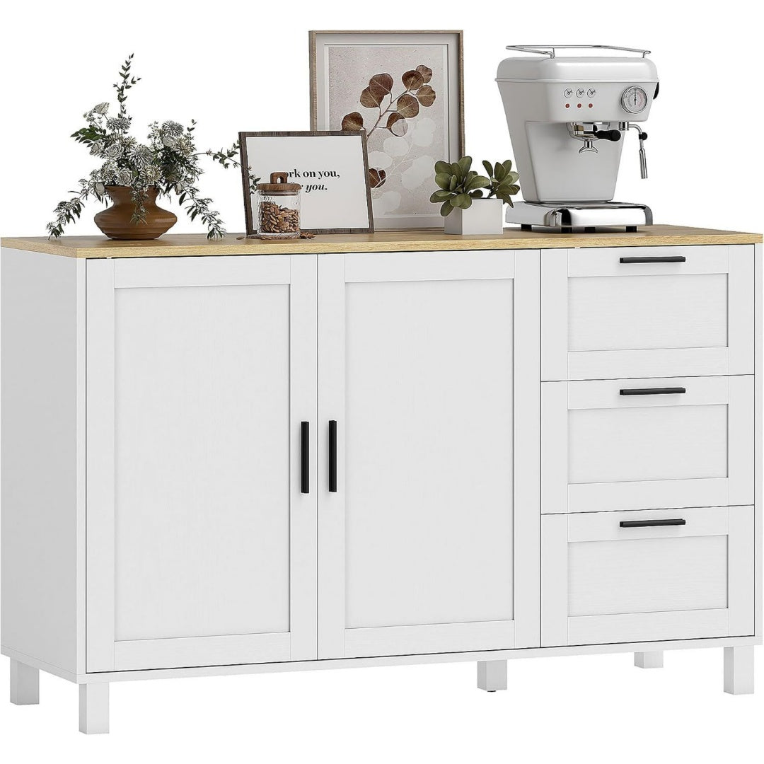 Buffet gris clair contemporain en bois de pin et MDF
