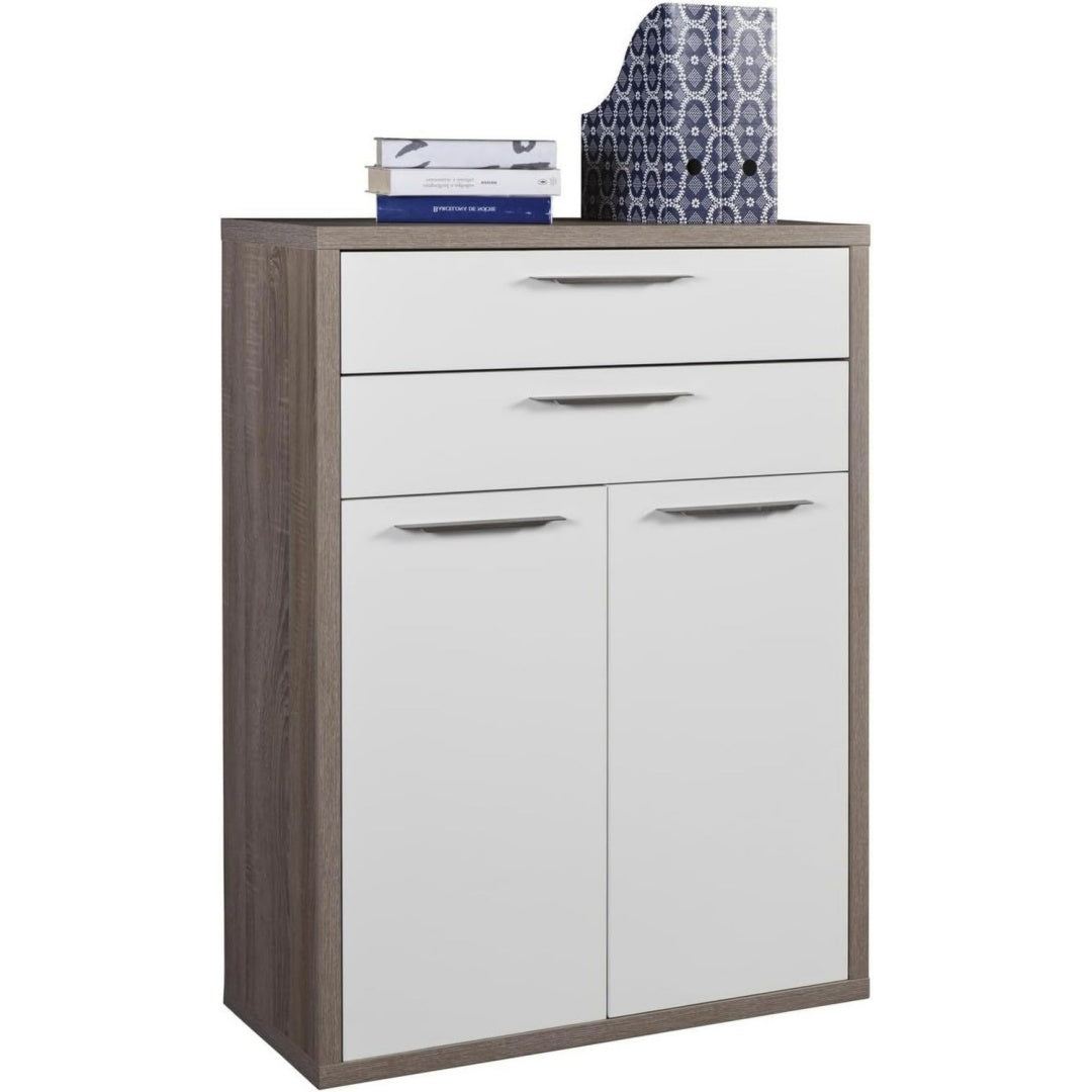 En bois, placard gris clair style moderne 2 tiroirs 2 portes