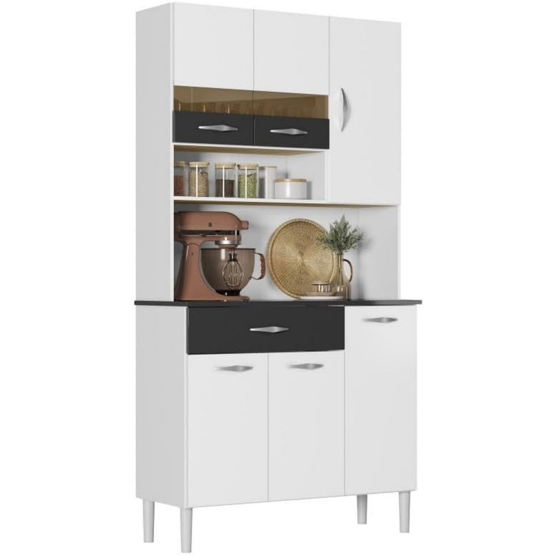 Buffet gris clair astucieux compartiments ouverts 36.3 x 90.9 x 176 cm