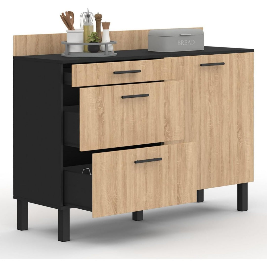 Credence marron 1 etagere reglables, bois ingenierie et design moderne