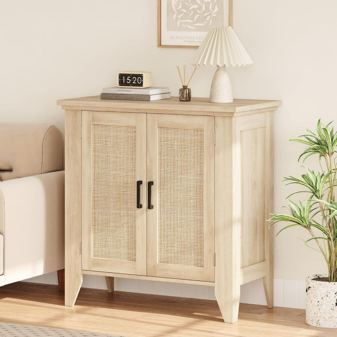 Meuble de rangement aux lignes contemporain beige