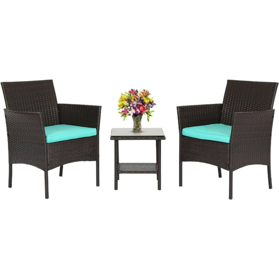 Ensemble bistro design epure, teinte bordeaux, rangement optimise rotin