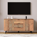 Style Industriel, console TV marron avec 3 tiroirs et 2 etageres