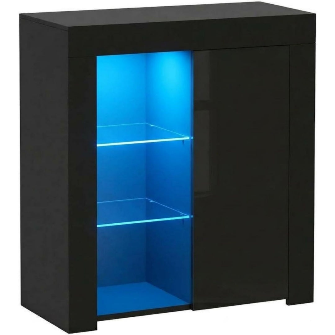 Commode noir verre, 75 cm de large a 1 porte