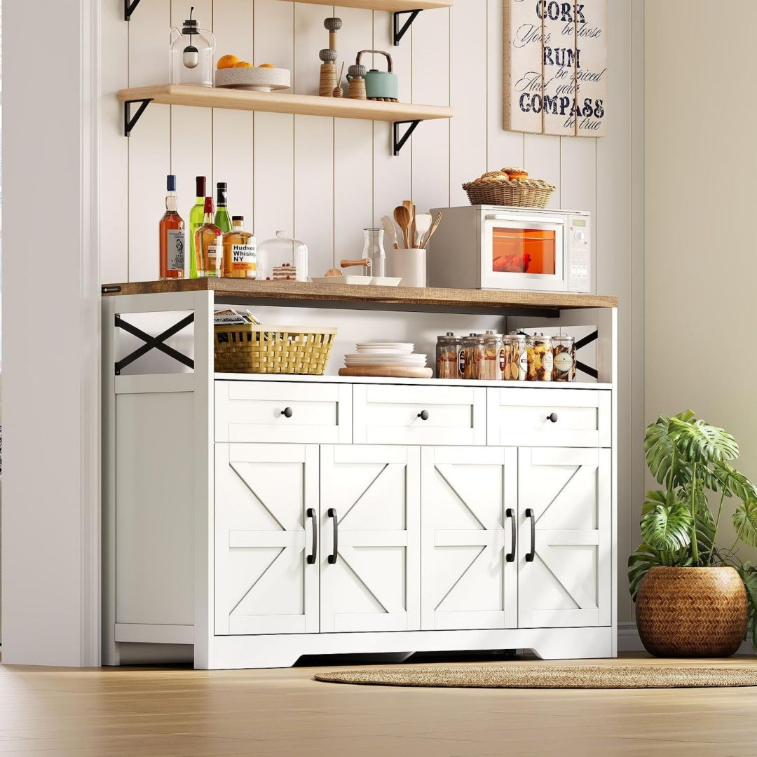 Rangement buffet couleur gris clair, trois tiroirs